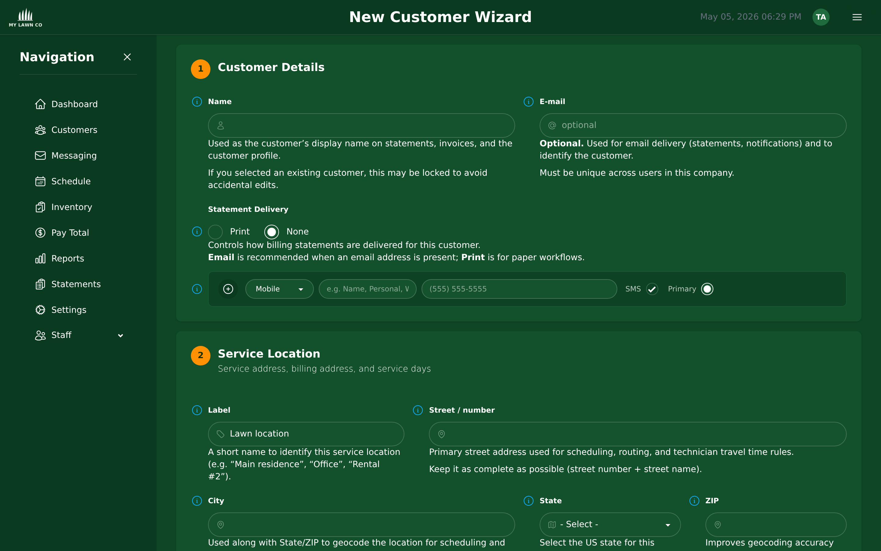 New customer subscription wizard with step-by-step setup