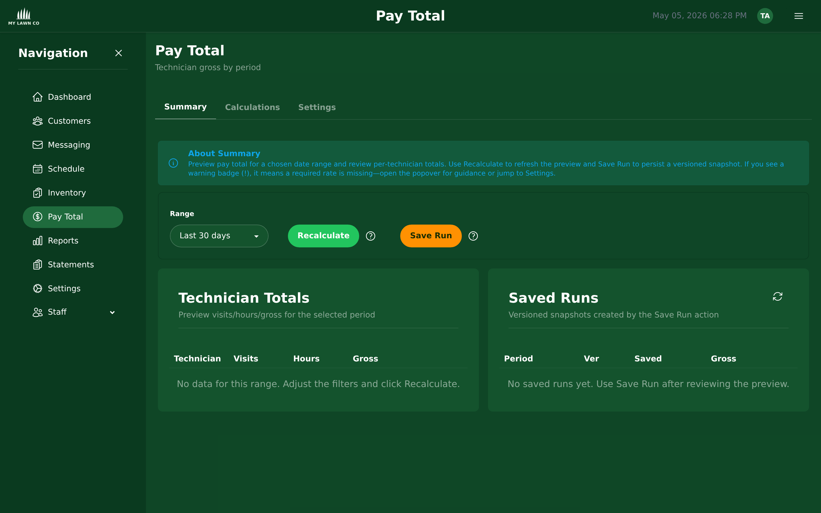 Payroll management with technician earnings