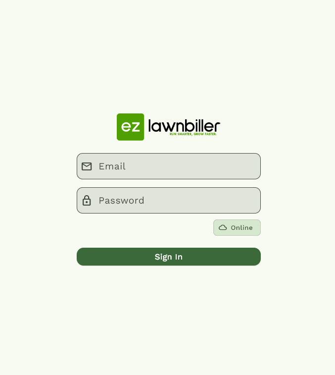 EZ Lawn Biller mobile app login screen
