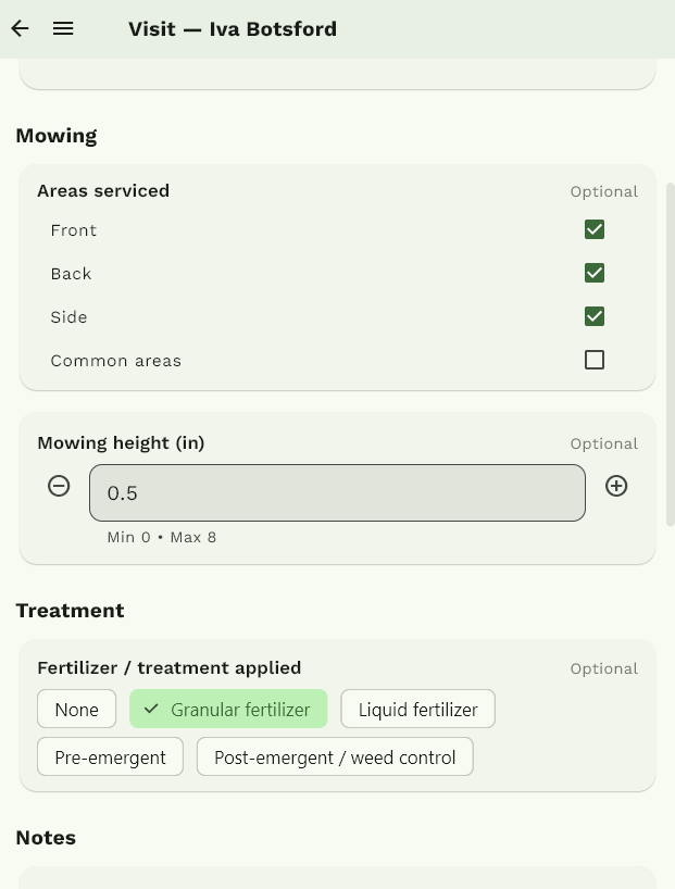 EZ Lawn Biller mobile app service checklist