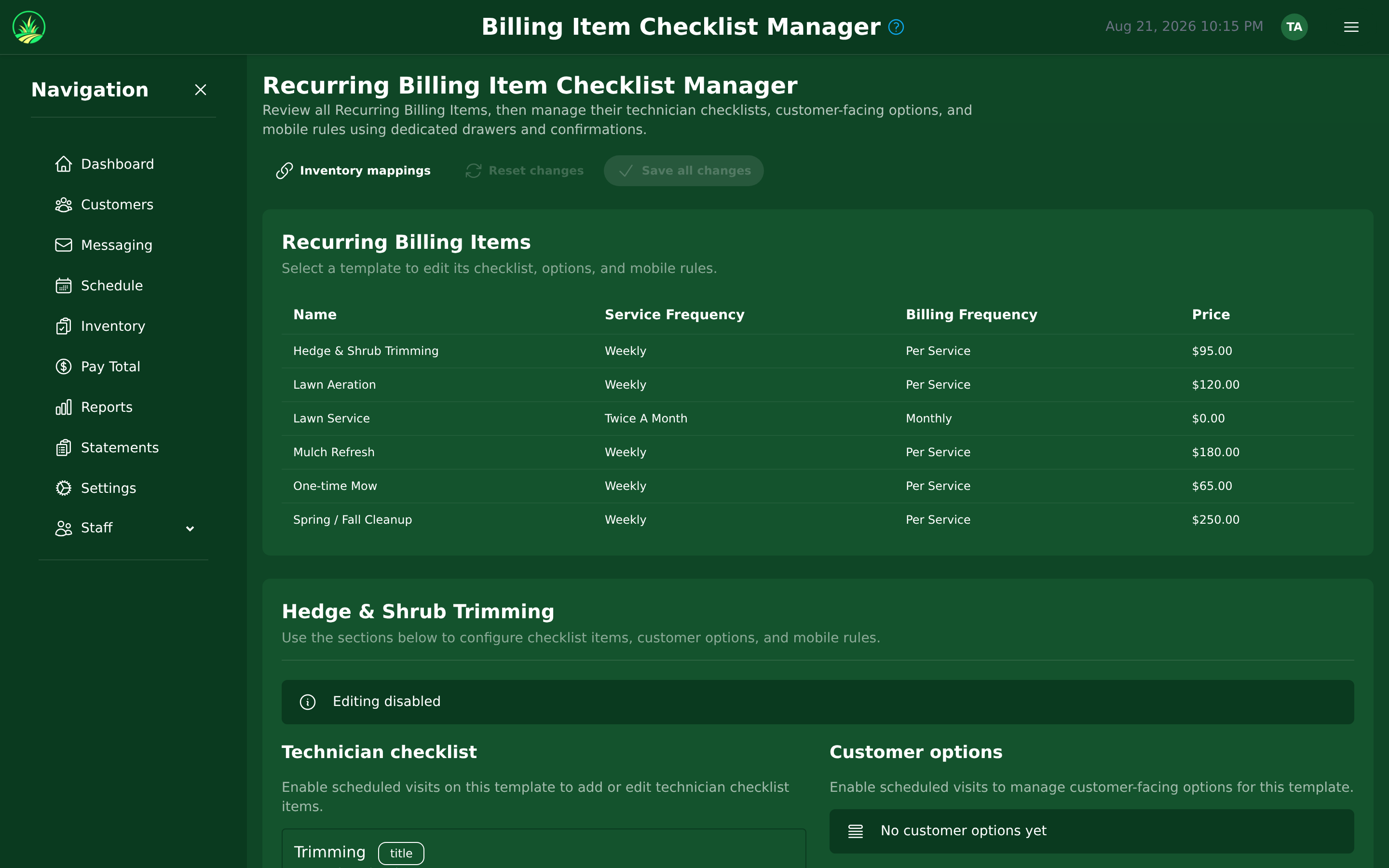 The checklist behind each service — what the technician is asked