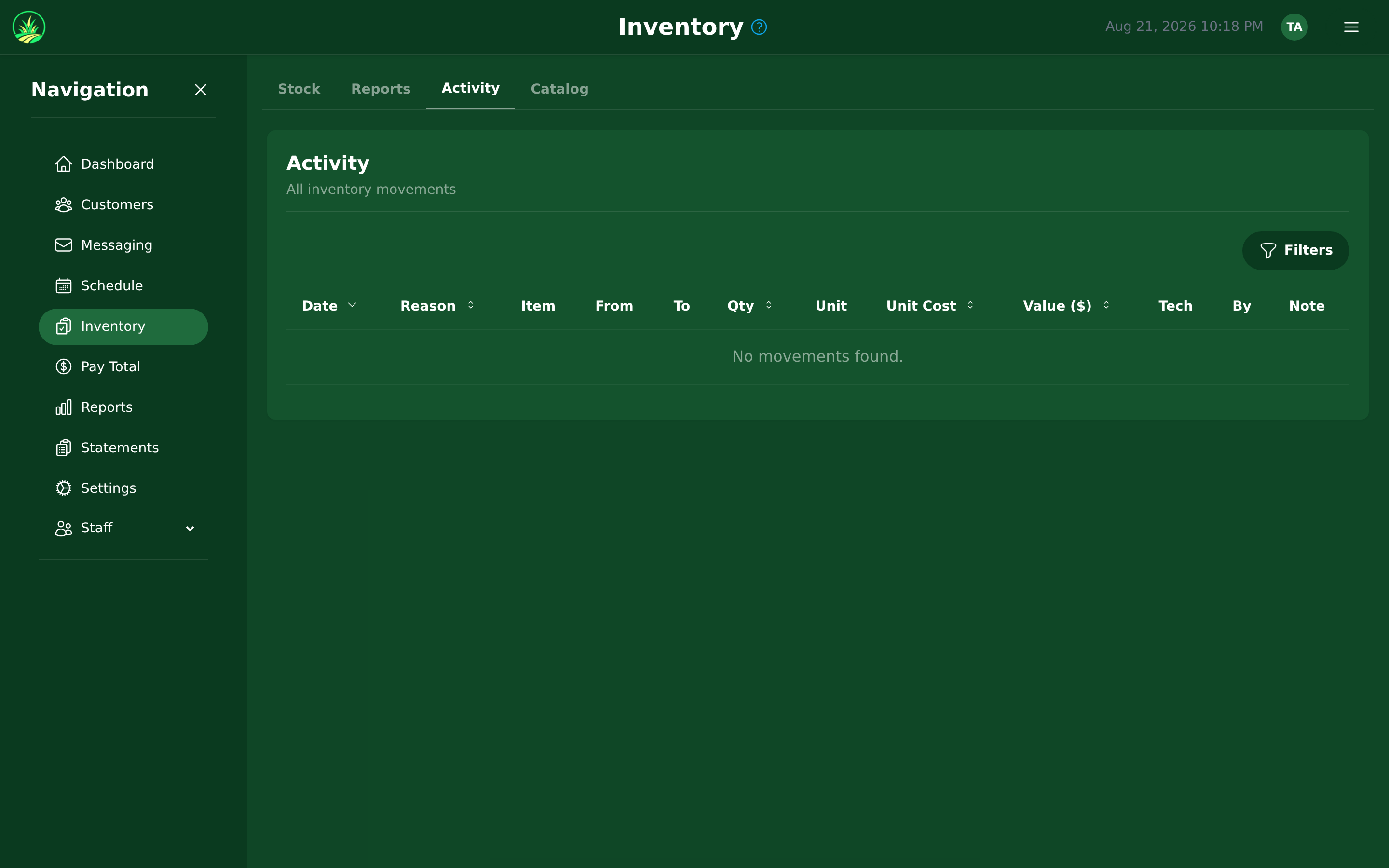 Every stock movement, with who did it and when