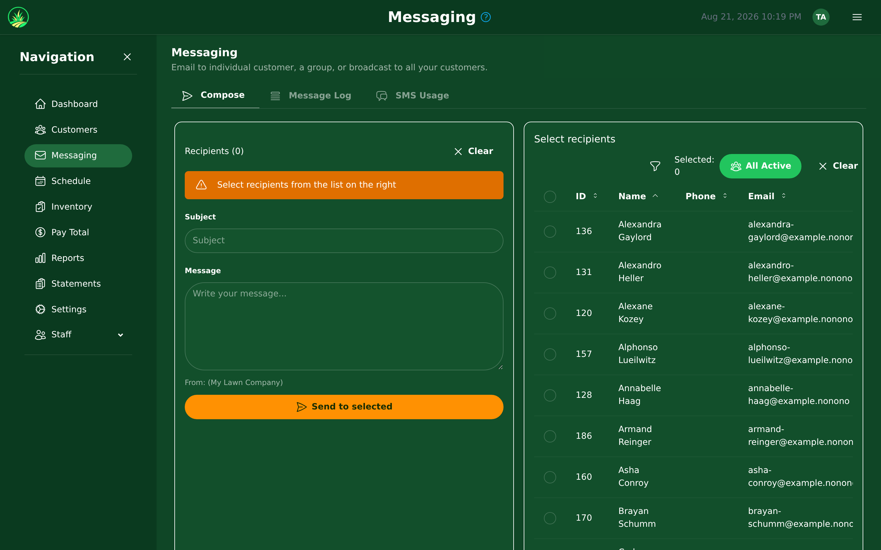 Writing a message to a customer
