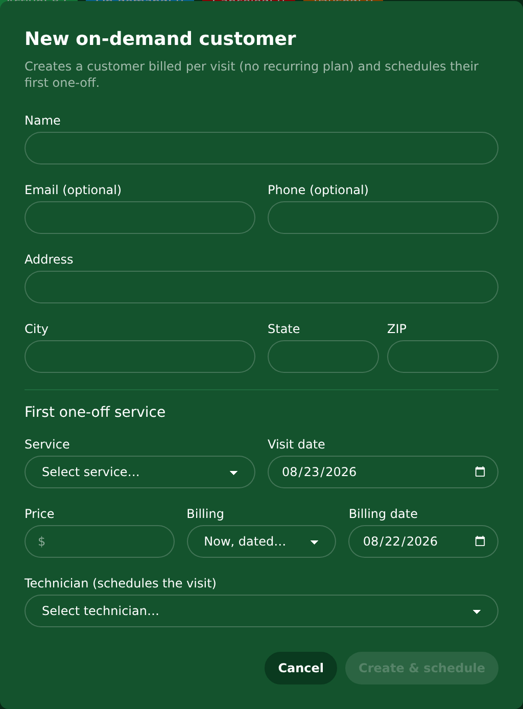 Taking the customer's details, selling the job and booking it, all on one form