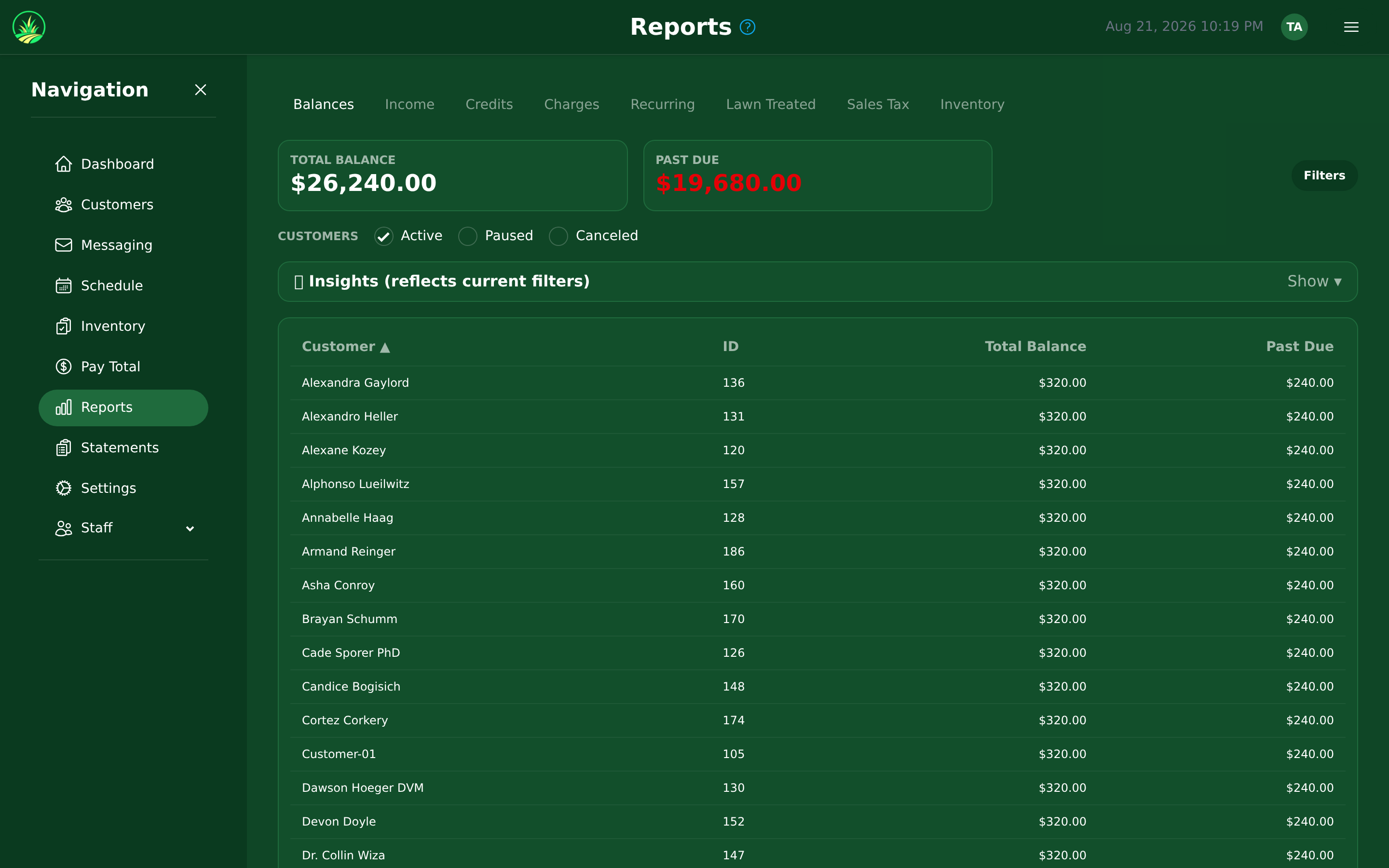 The Reports page — who owes you money