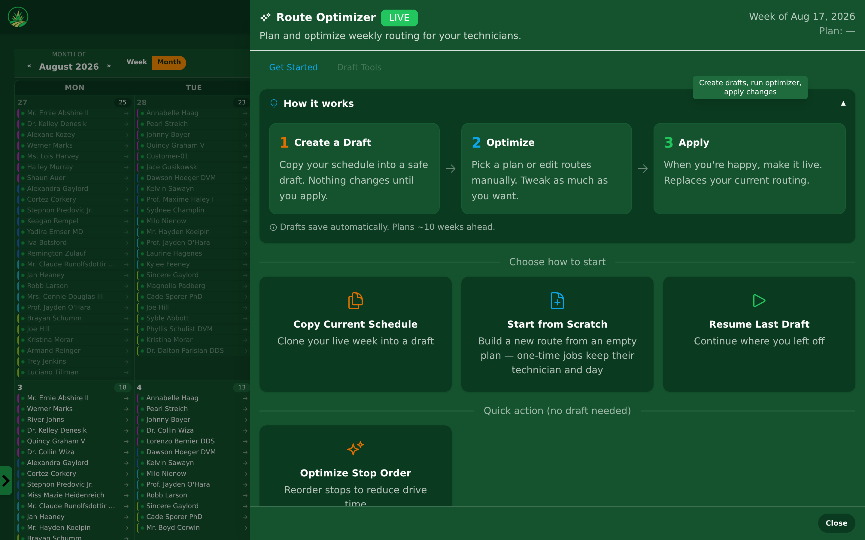 Choosing how the optimizer should arrange the week