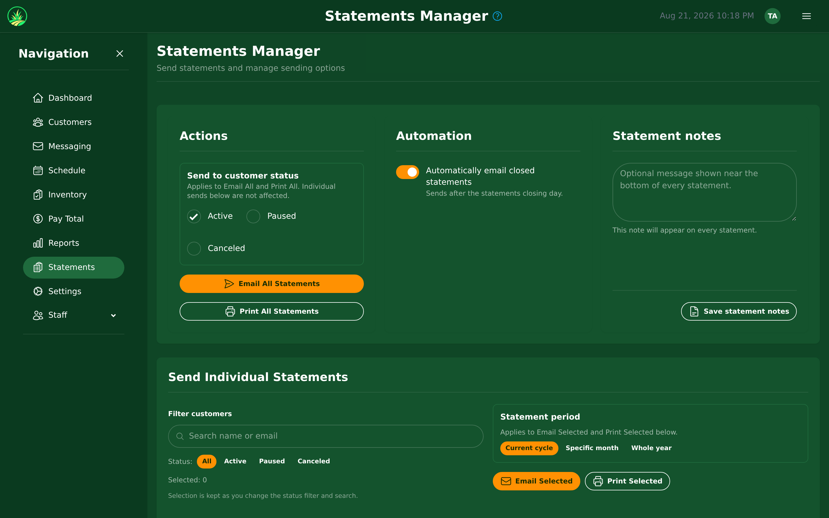 Monthly statements